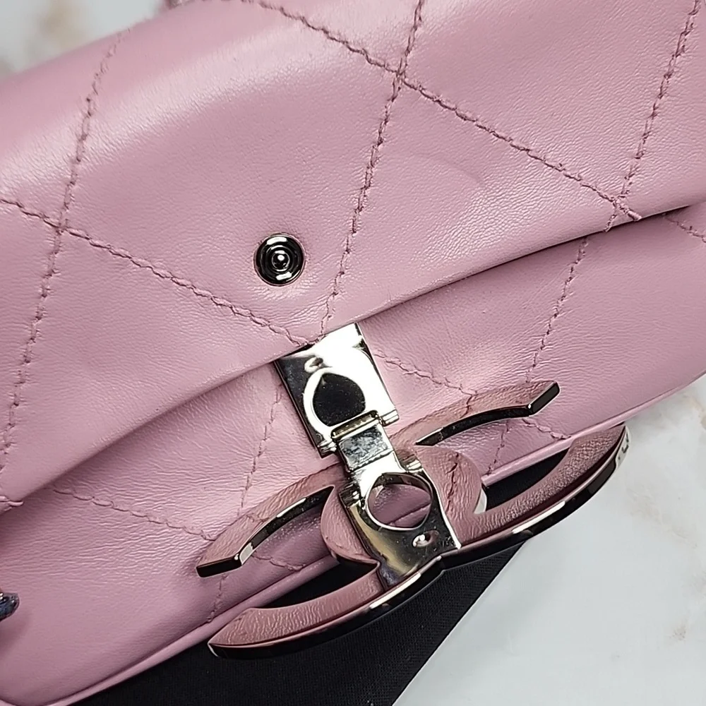 Chanel quilted extra large logo pink crossbody